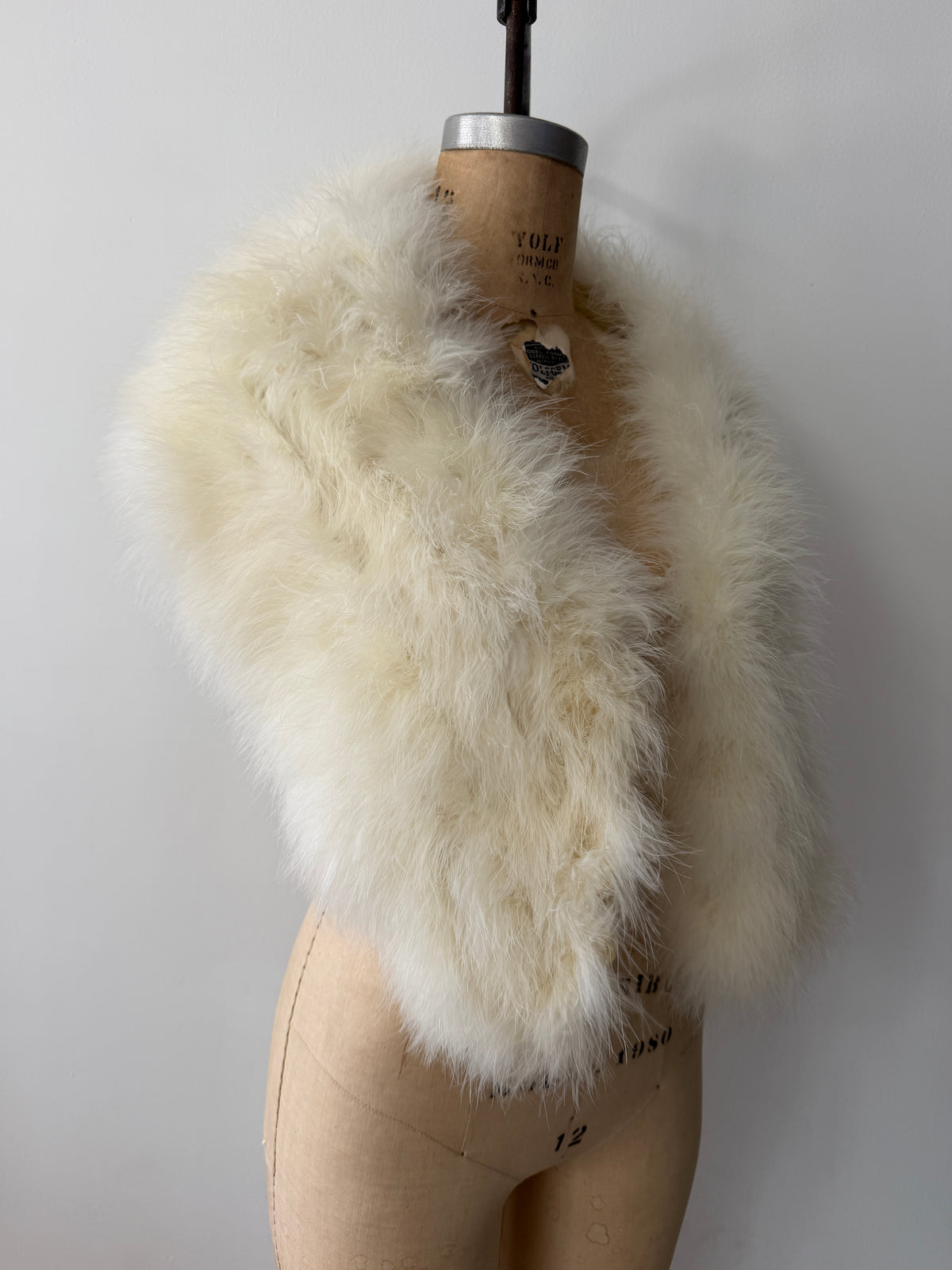 1940s - 1950s Vintage White Maribou Feather Capelet Wrap Old Hollywood Style OSMF