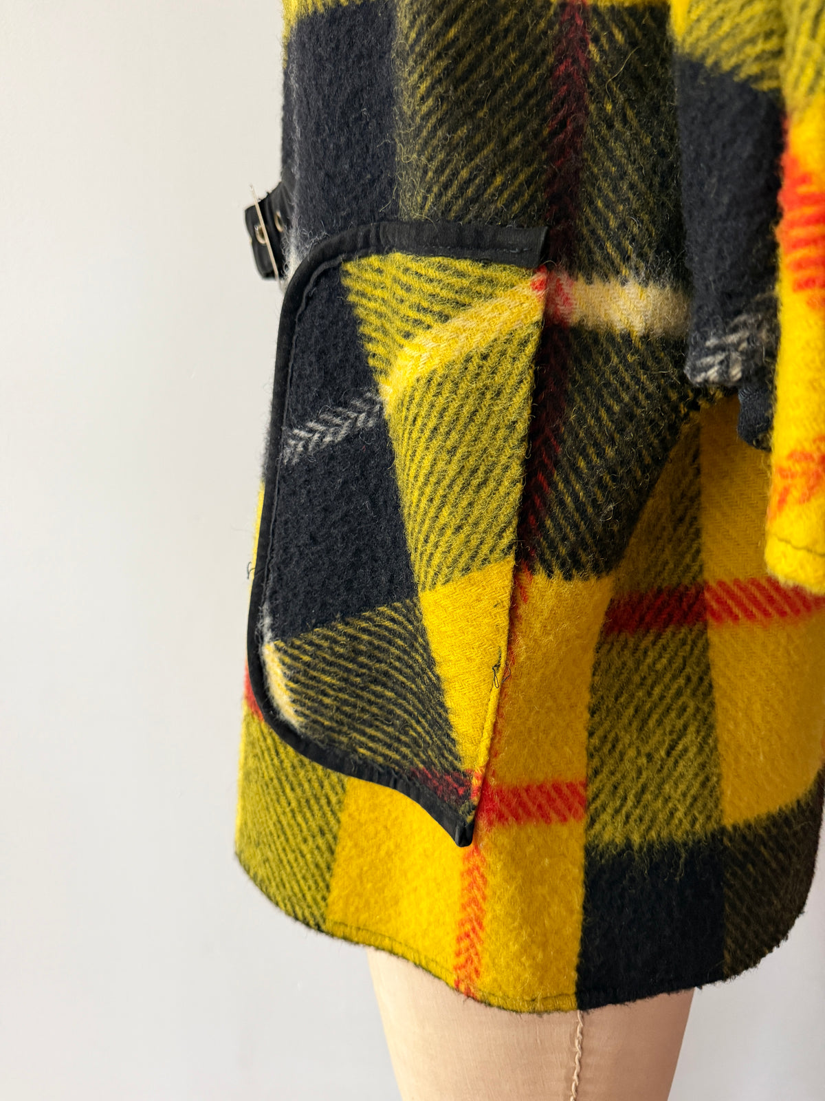 1960s Yellow Plaid Buckle Poncho Capelette by King of the Ponchos