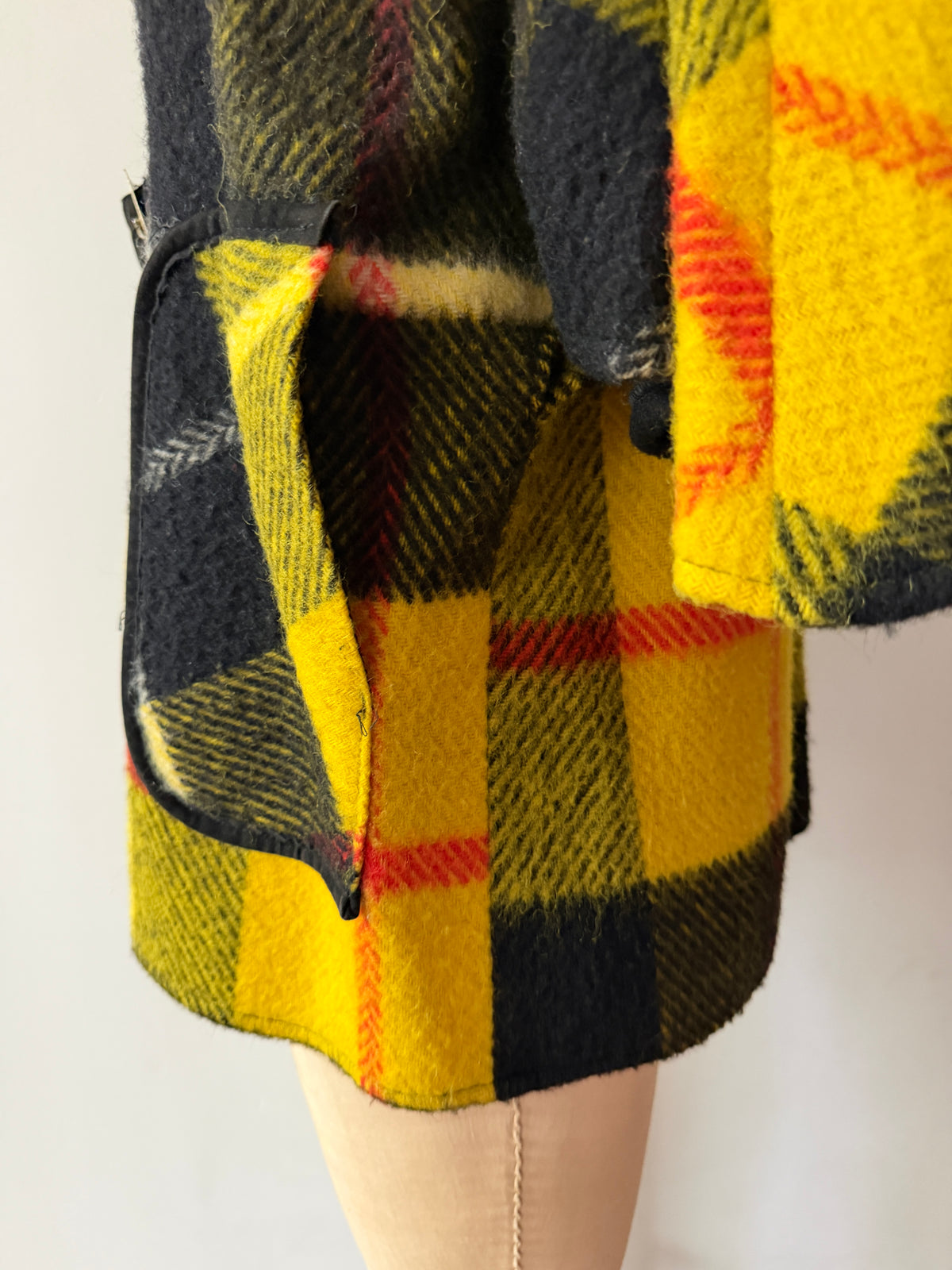 1960s Yellow Plaid Buckle Poncho Capelette by King of the Ponchos