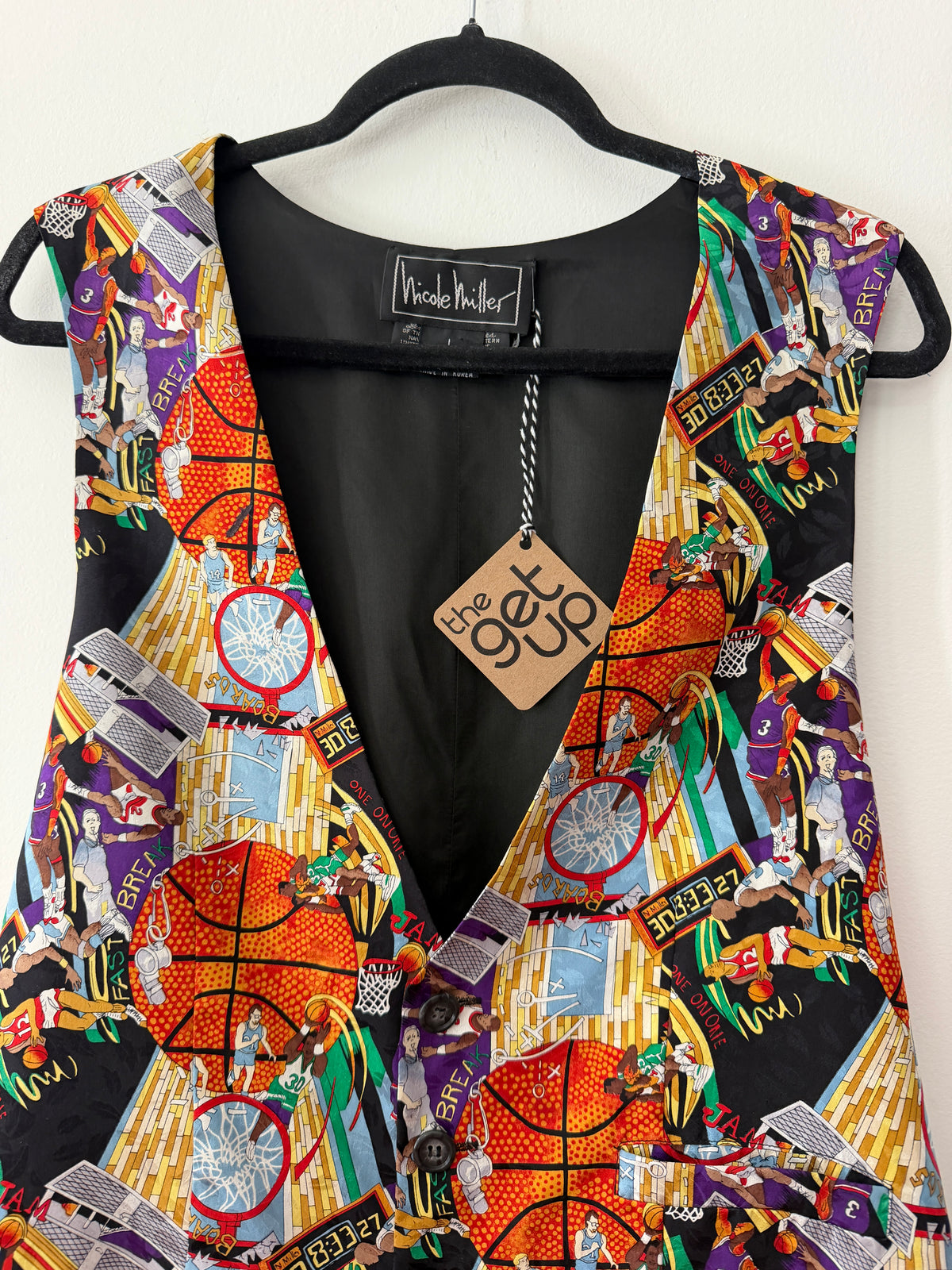 2000's Y2K Vintage Nicole Miller Novelty Print Basketball Vest 100% Silk