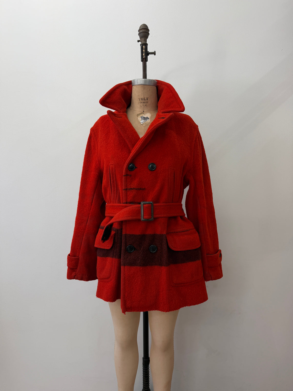 1950s Vintage Hudson Bay Red and Back Point Stripe Blanket Jacket Coat
