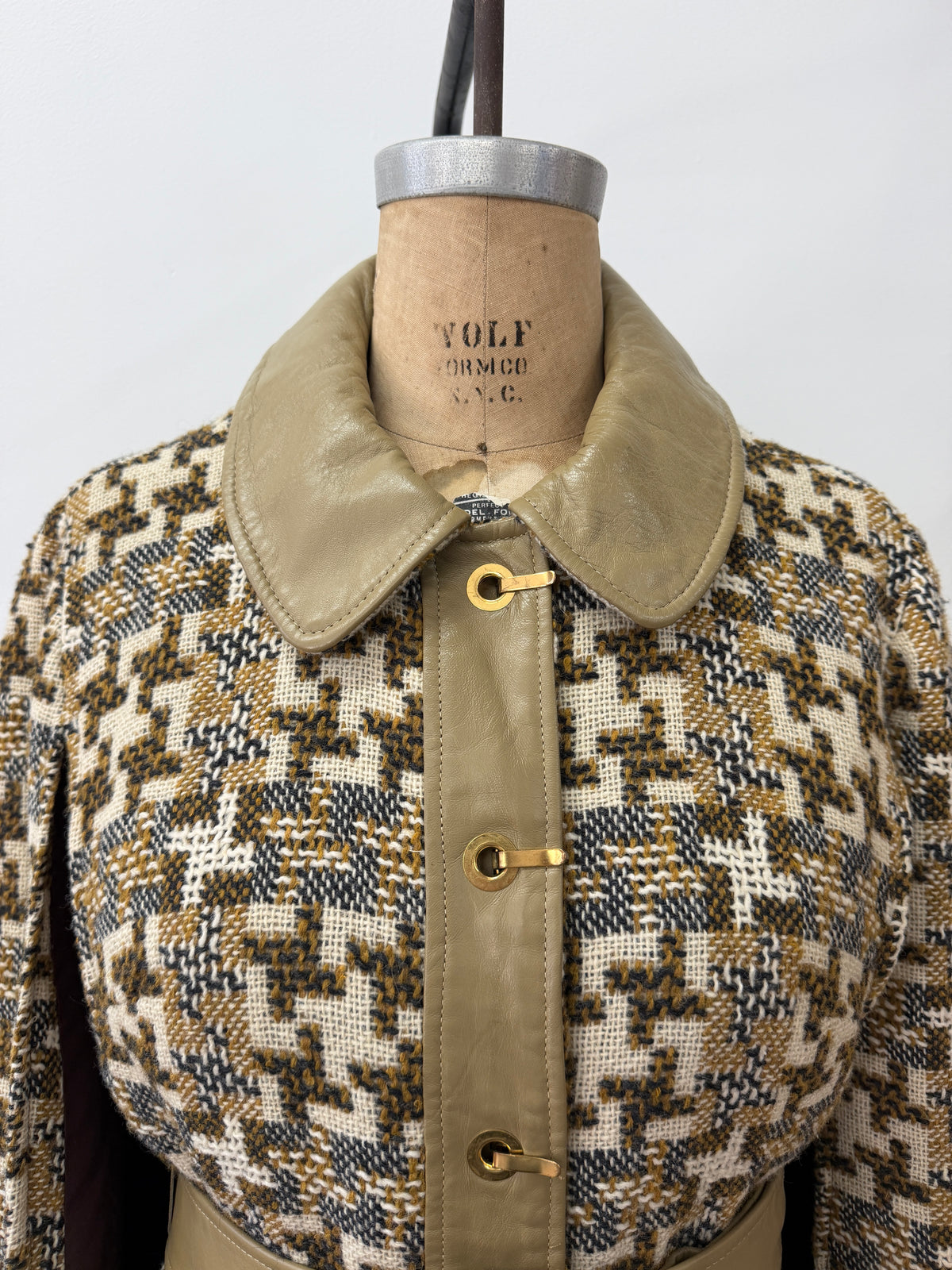 1960s Vintage Mod Wool Chain Belted Capelette Coat with Cape Over
