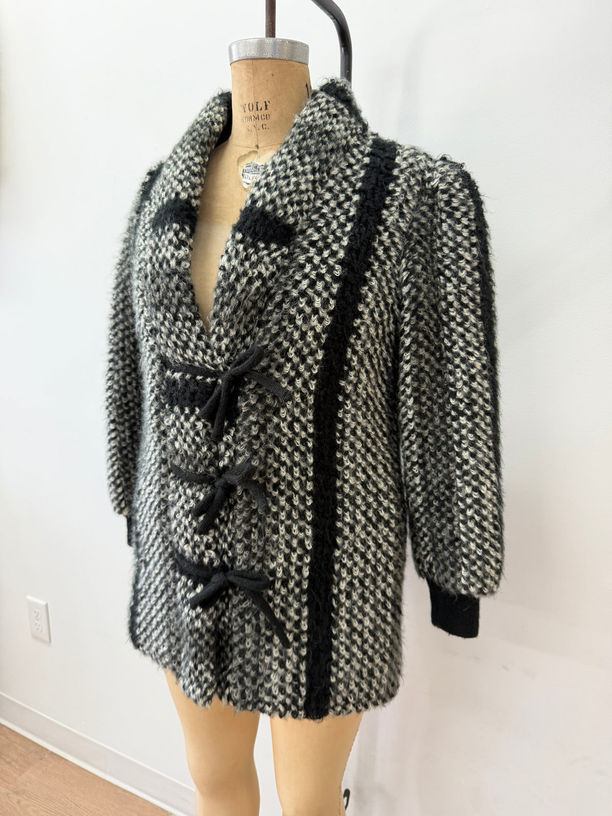 1980s Vintage Black & White Shaggy Knit Coat