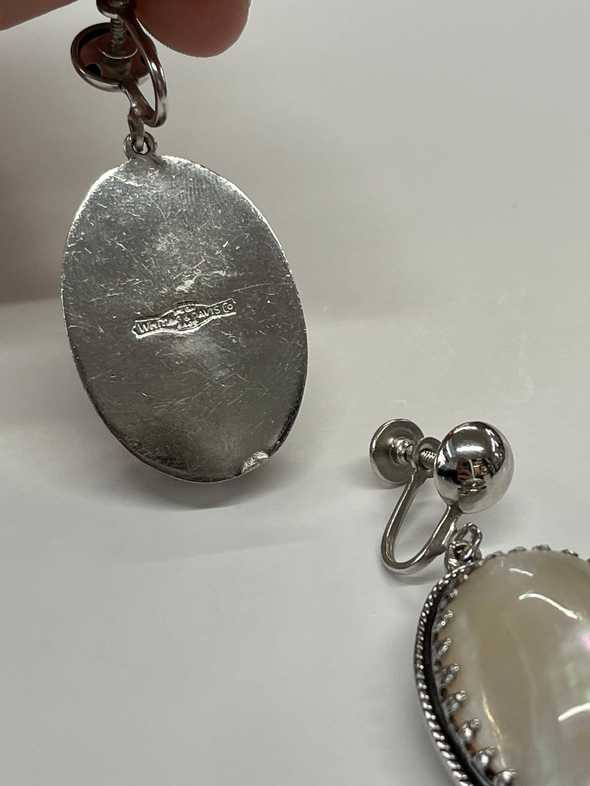 1950s Vintage Whiting and Davis Sterling and Mother of Pearl Screwback Earrings
