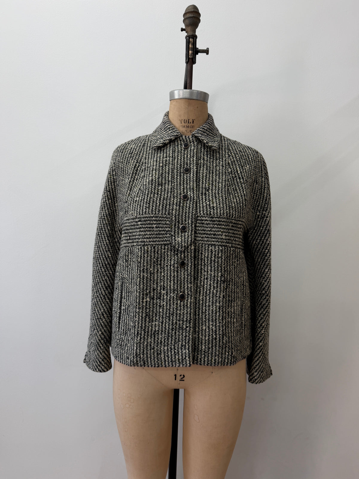 1950s Vintage Grey Wool Bouclé Tweed Cropped Jacket