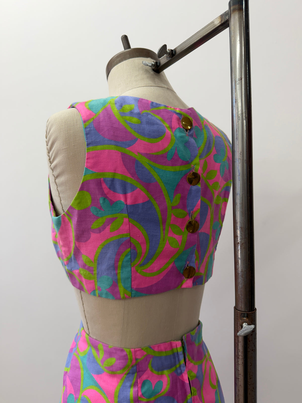 1960s Vintage Neon Paisley Swirls Mod Cutout Go-Go Dress by Elizabeth Jean - Jamaica Fashion Guild Label