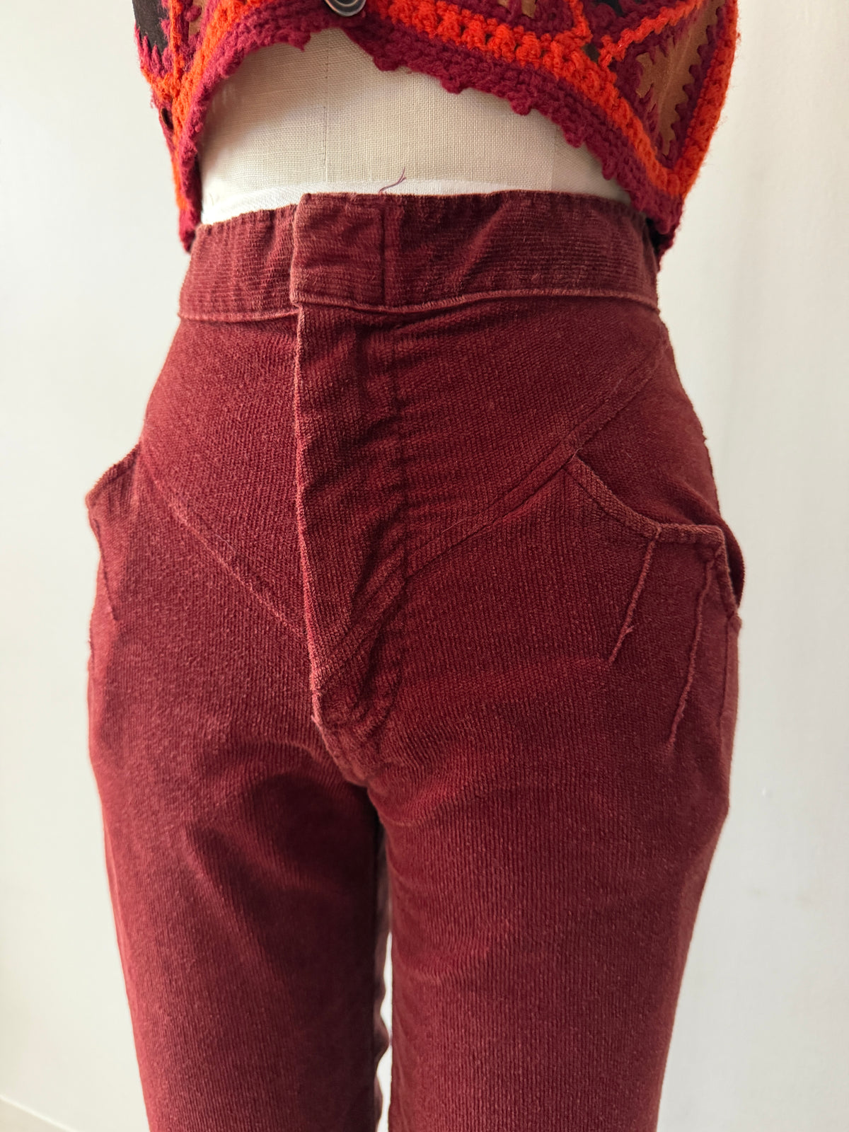 1970s Vintage Soft Brick Red Corduroy Pants by "Rhythm and Blues" - 26"