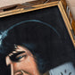 1970s Vintage Elvis The King White Suit Microphone Black Velvet Painting Handmade Signed Wall Art - 19" x 23"