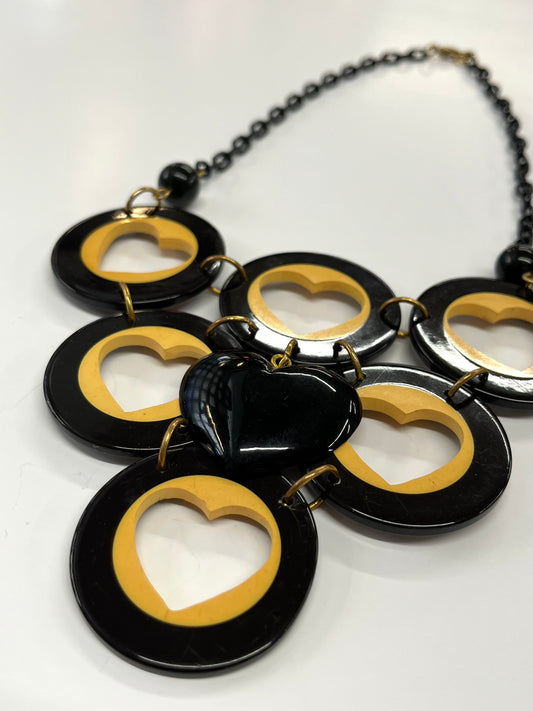 Bakelite & Celluloid Heart Cutout Statement Bib Necklace by Artisan Signed G. Balman