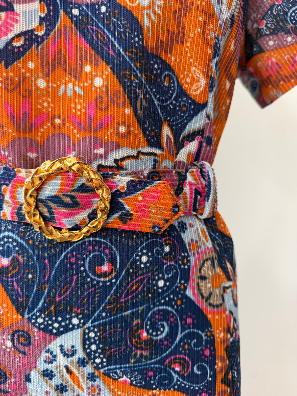 1970's Vintage Paisley Belted Shift Dress Made in USA by City Scene Plus VOLUP