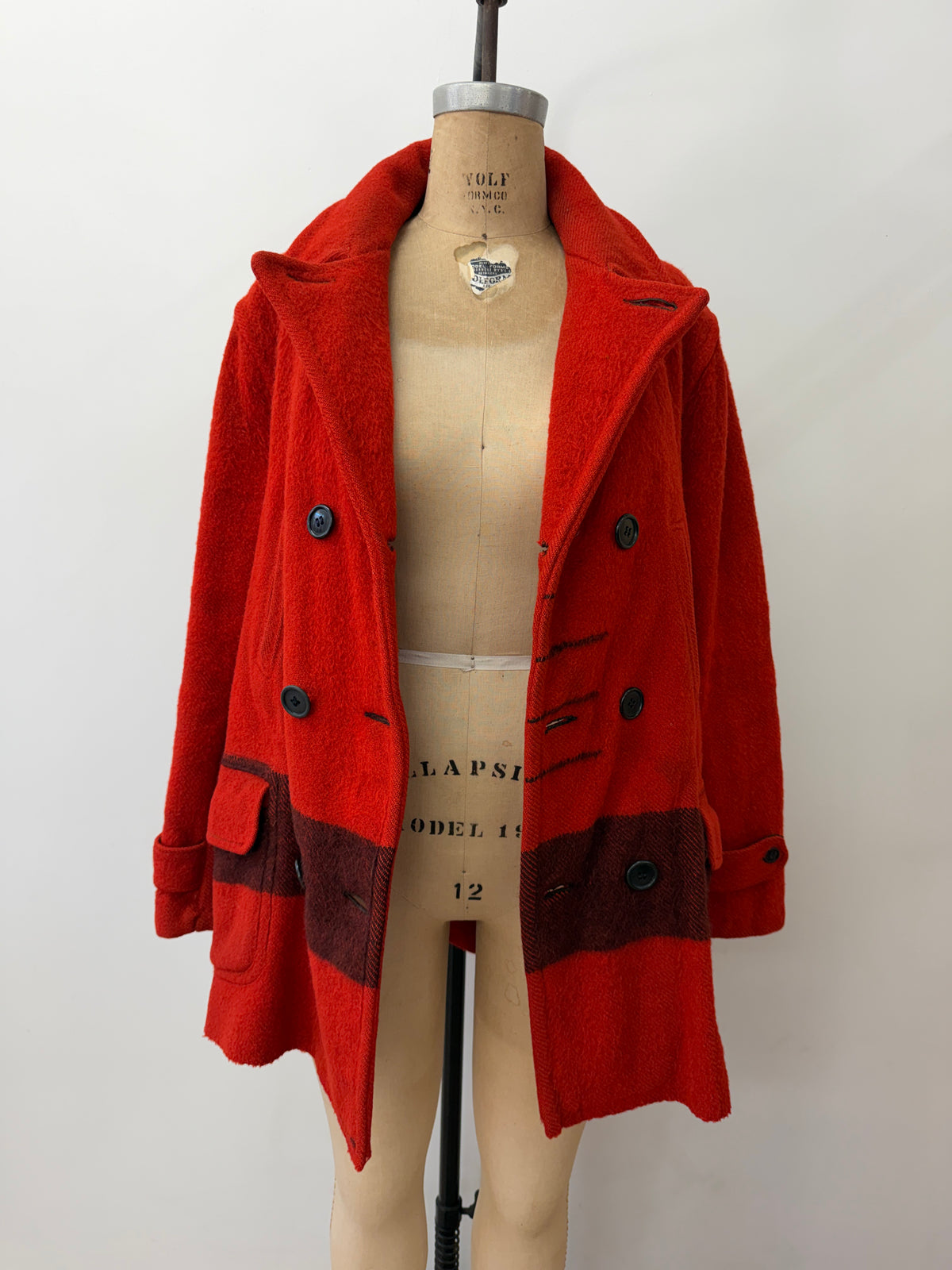 1950s Vintage Hudson Bay Red and Back Point Stripe Blanket Jacket Coat