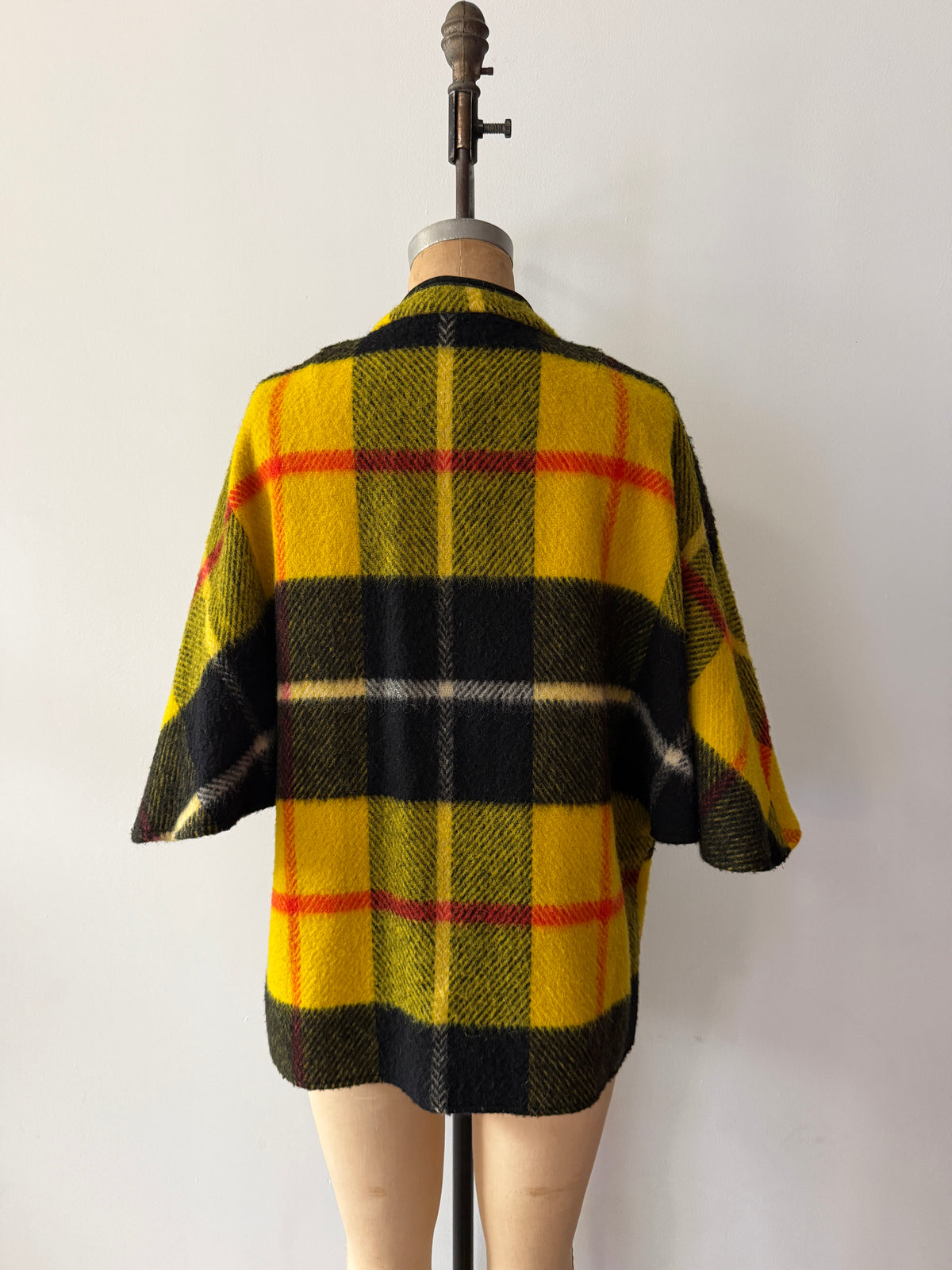 1960s Yellow Plaid Buckle Poncho Capelette by King of the Ponchos