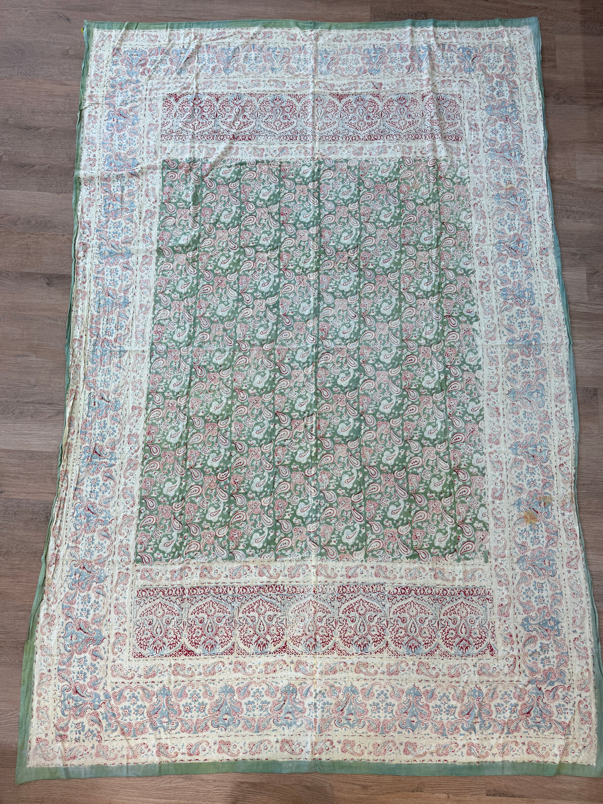 1970s Vintage Indian Cotton Hand Block Printed Uncut Fabric Yardage - 100" x 66" (#11)