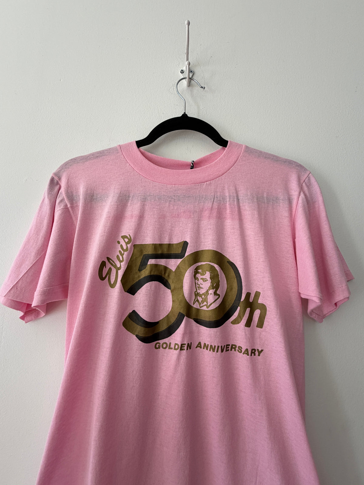 1984 Vintage Pink Elvis Presley Golden Anniversary Thin Tee