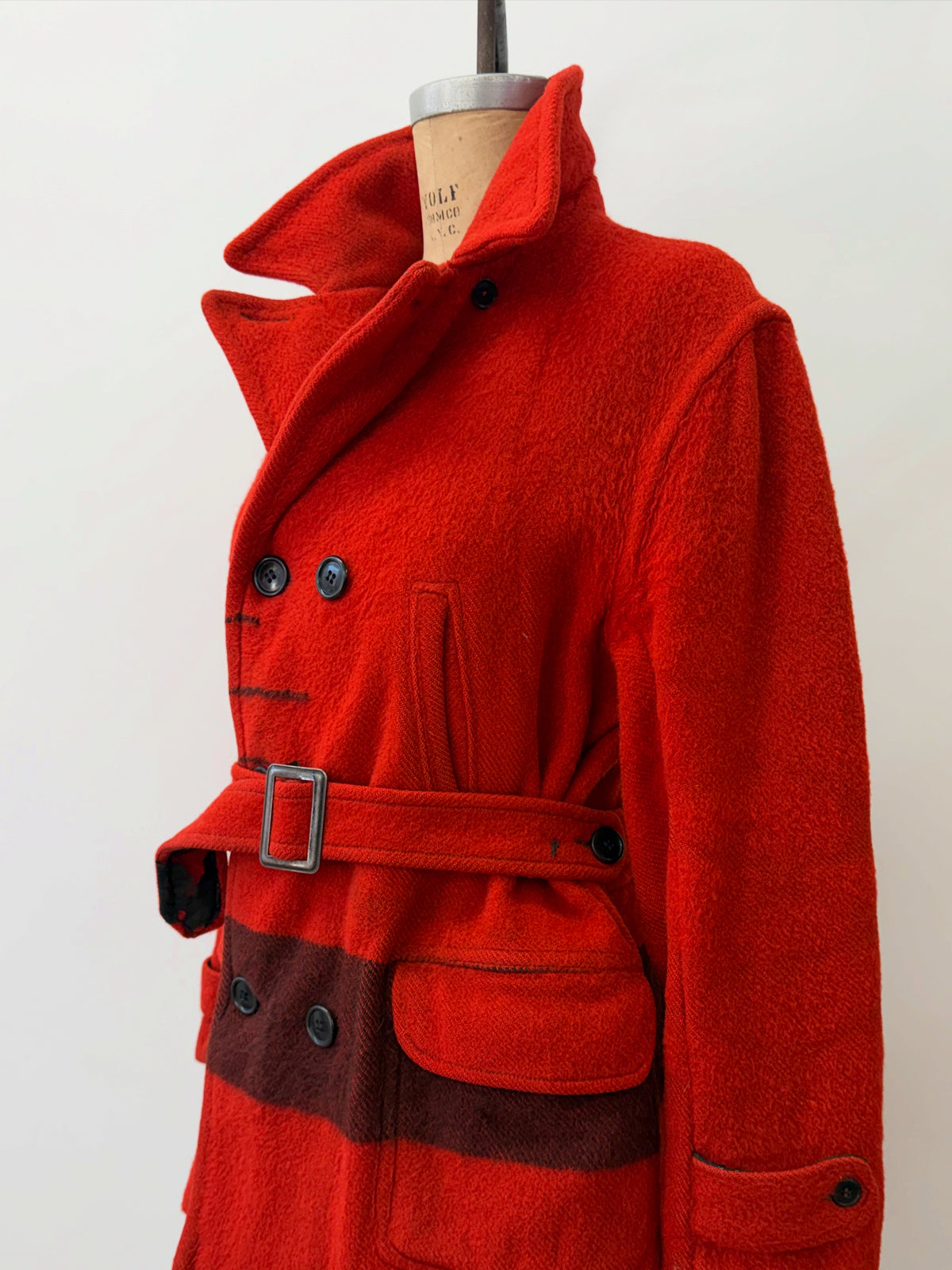 1950s Vintage Hudson Bay Red and Back Point Stripe Blanket Jacket Coat