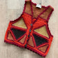 1970s Vintage Red and Orange Knitted Suede  Patchwork Vest