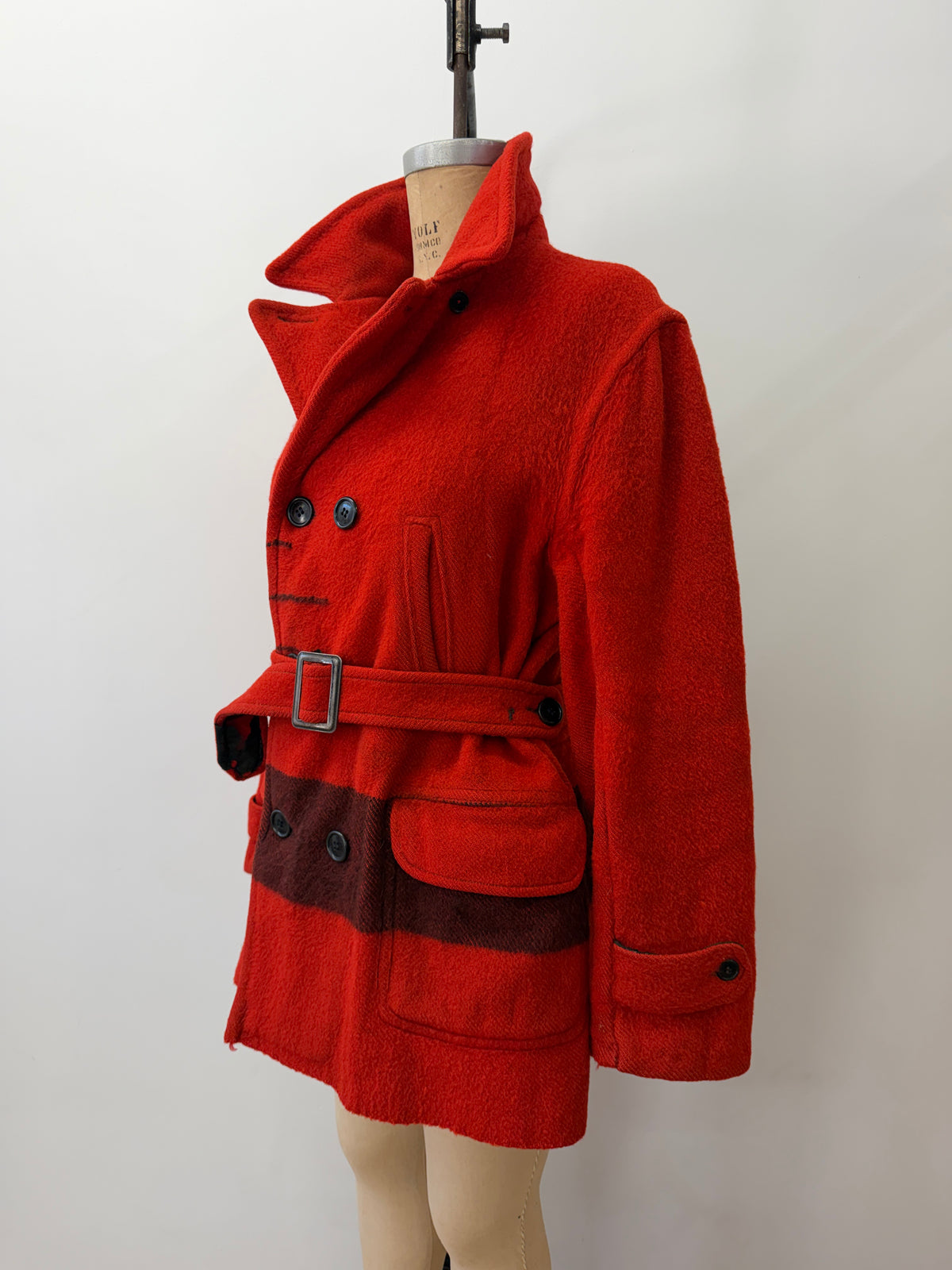 1950s Vintage Hudson Bay Red and Back Point Stripe Blanket Jacket Coat