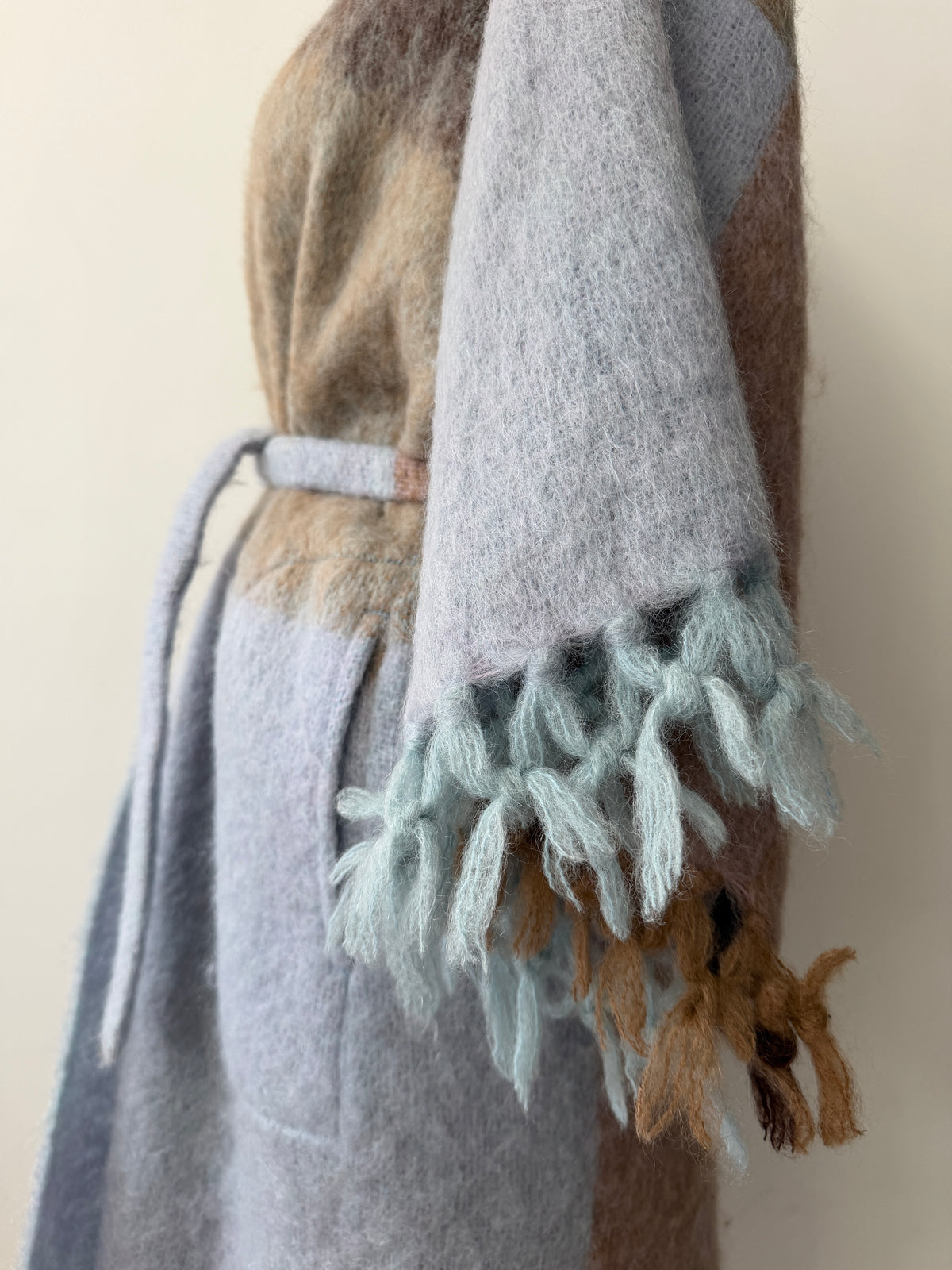 1970s - 80s Vintage Robins Egg Blue and Brown Mohair Blanket Coat