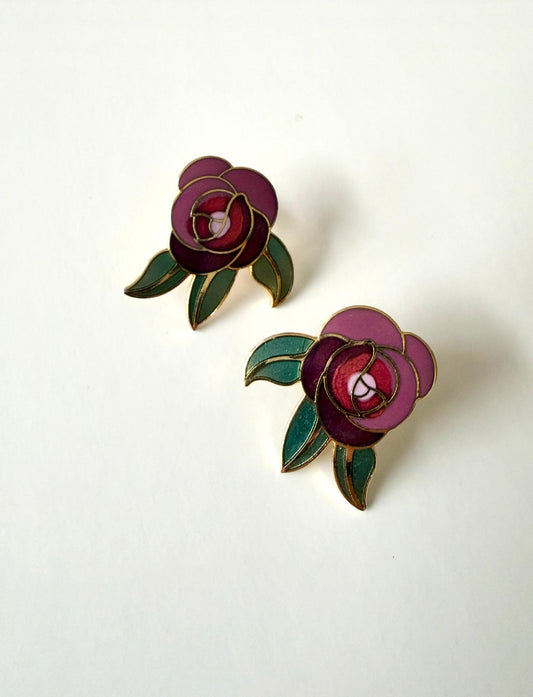 1990s Vintage Laurel Birch "Deco Rose" Clip On earrings