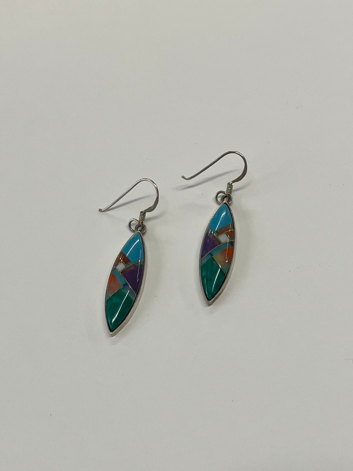 1990s Vintage Sterling Silver Stone Inlay Earrings