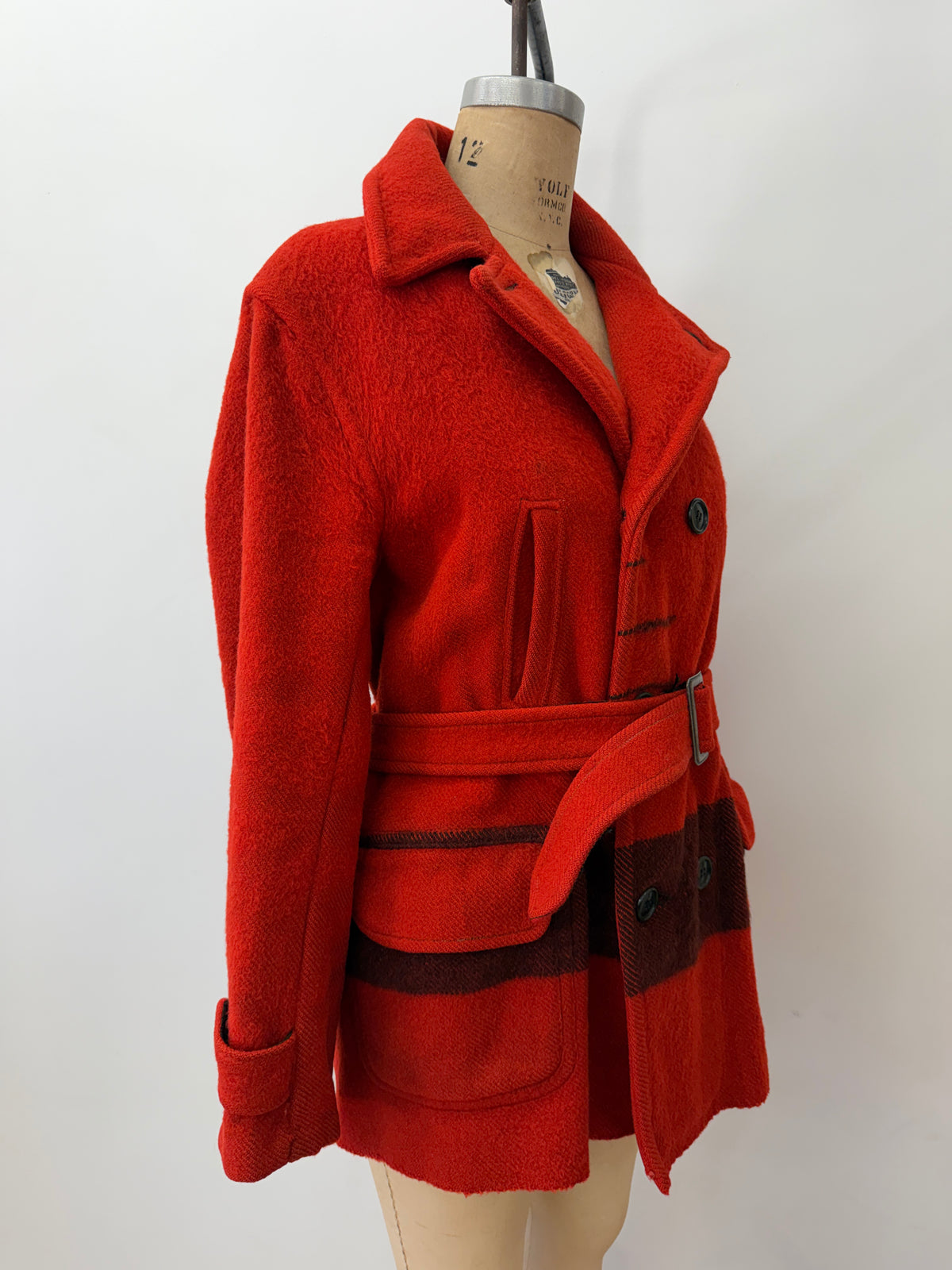 1950s Vintage Hudson Bay Red and Back Point Stripe Blanket Jacket Coat
