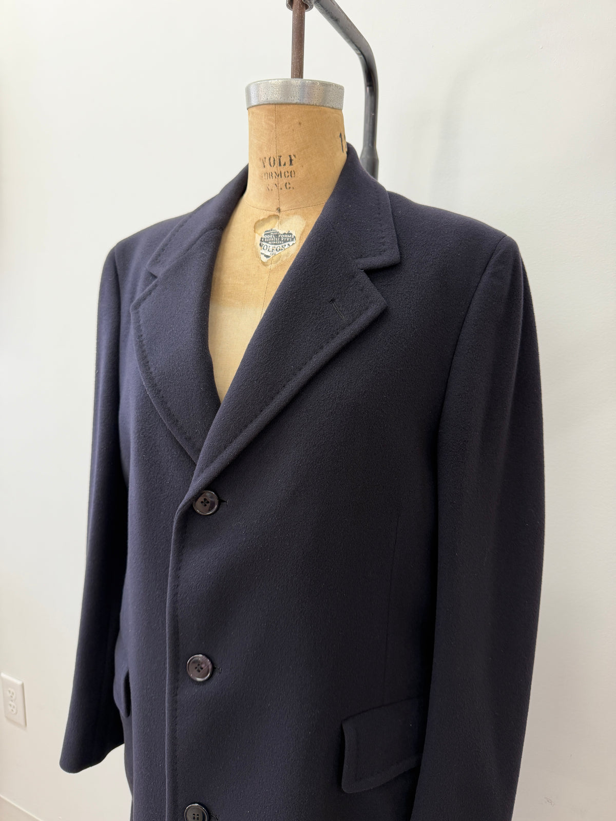 1960s Vintage Pure 100% Mongolian Cashmere Navy Blue Dress Coat