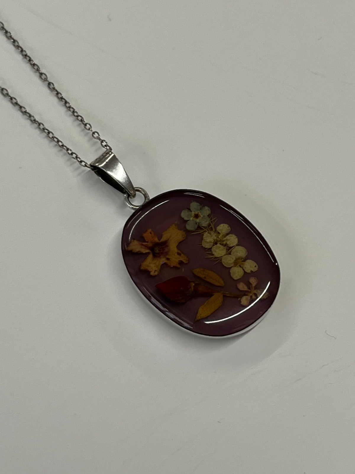 1980s Vintage Sterling Silver Pressed Flower Enamel Necklace - Artist Signed Mexico