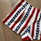1970s Vintage Hand Sewn American Flag Stars & Stripes High Rise Cotton Shorts