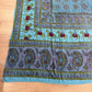 1970s Vintage Indian Cotton Hand Block Printed Uncut Fabric Yardage - Teal / Burgundy / Paisley / People / Horses Motifs -96" x 80" (#13)