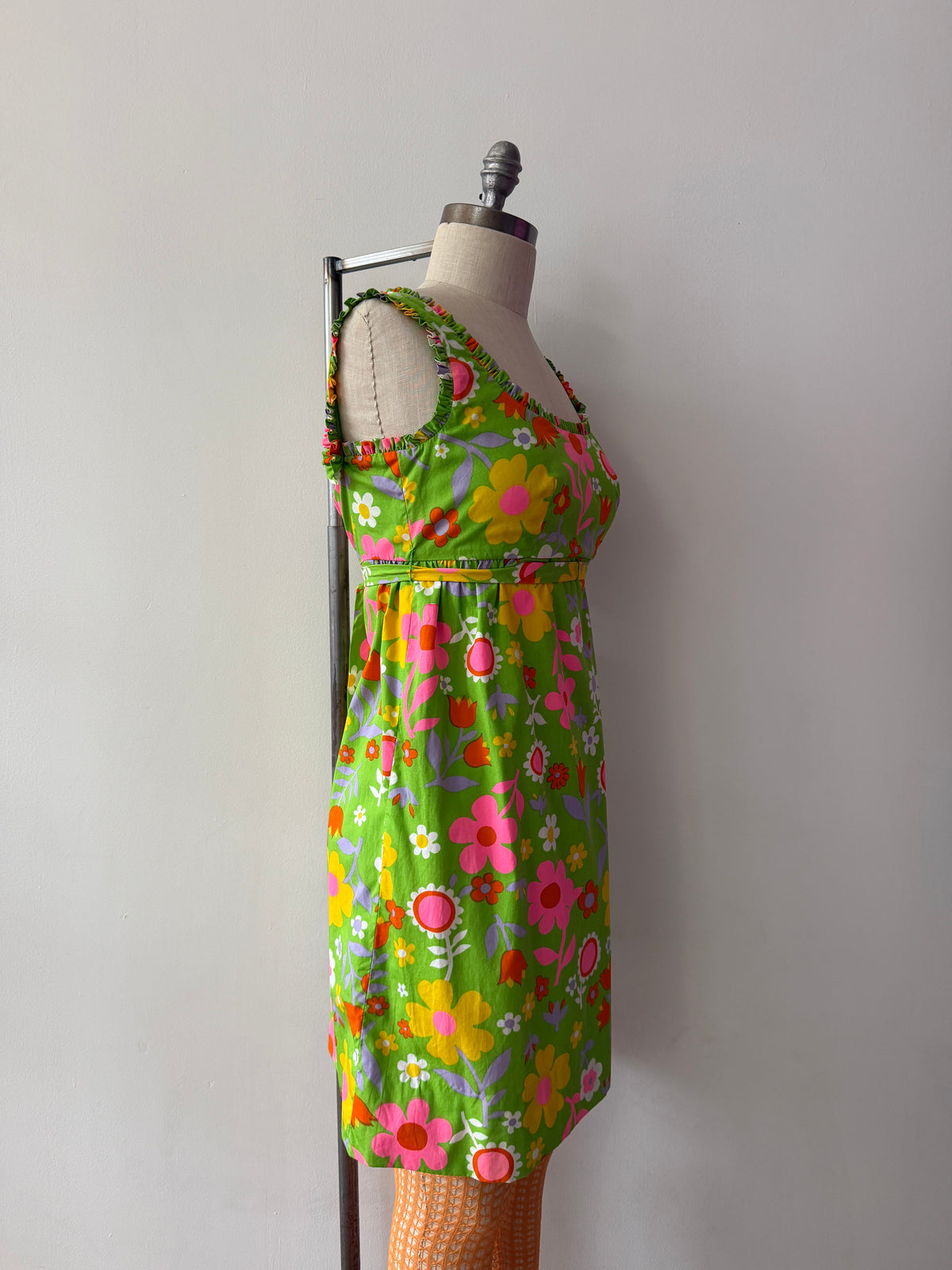 1960s Vintage Neon Flower Power Cotton Mini Dress by Lanz