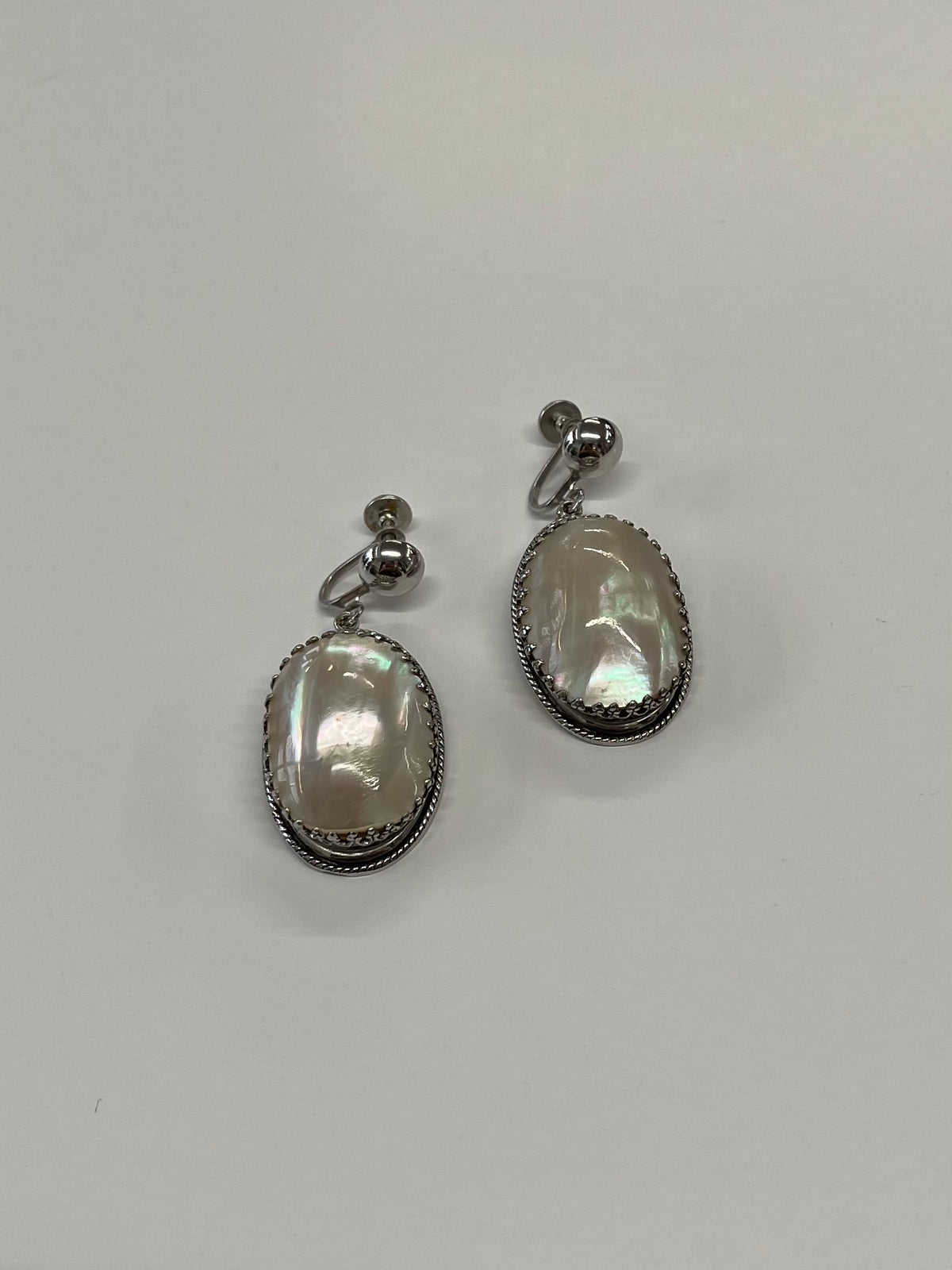 1950s Vintage Whiting and Davis Sterling and Mother of Pearl Screwback Earrings