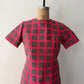 1960s Vintage Bold Pink Gray Windowpane Check A-line Mod Dress