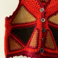 1970s Vintage Red and Orange Knitted Suede  Patchwork Vest