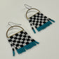 Handmade Beaded Checkerboard Teal Seed Bead Earrings