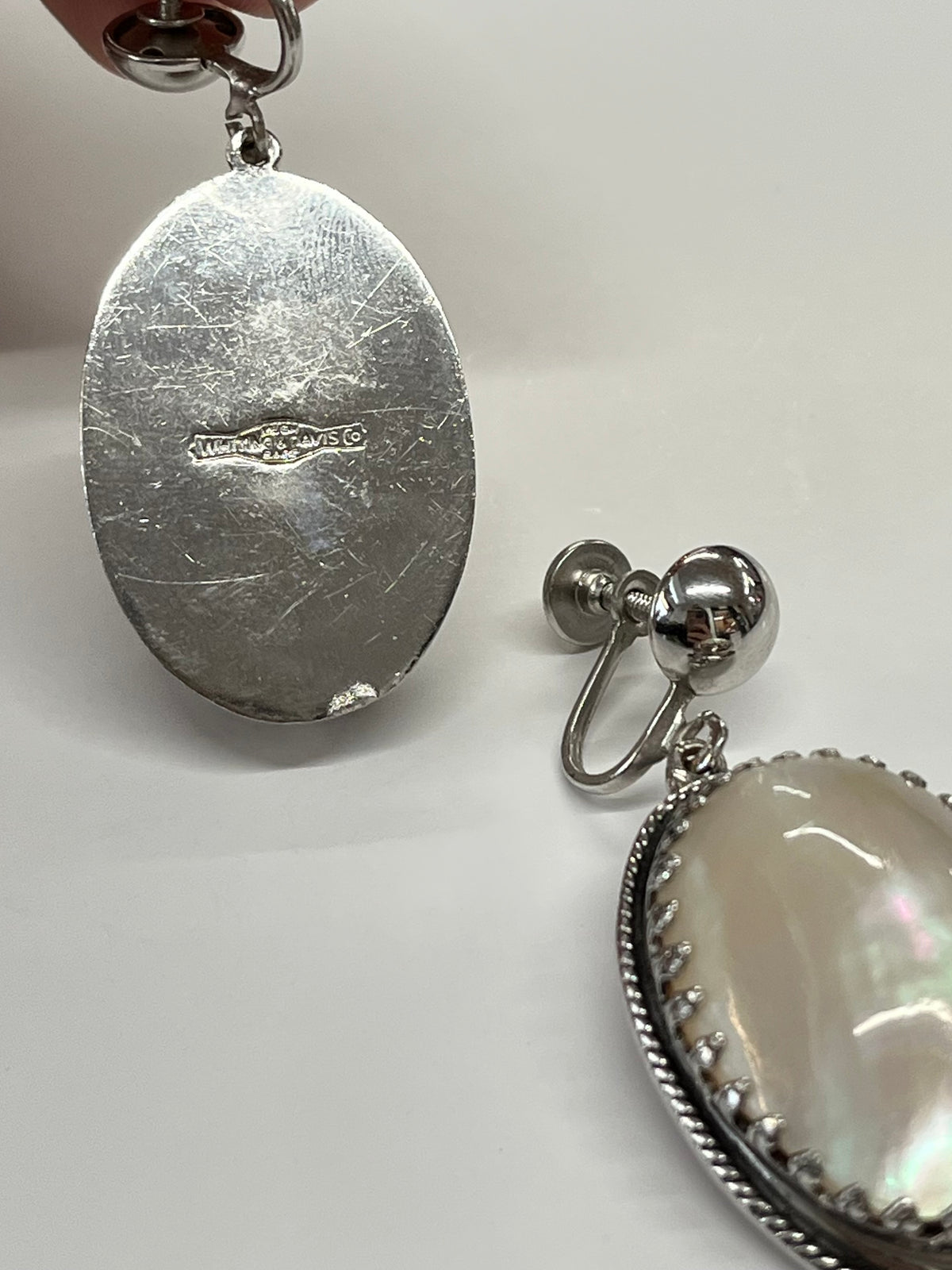1950s Vintage Whiting and Davis Sterling and Mother of Pearl Screwback Earrings
