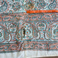 1970s Vintage Indian Cotton Hand Block Printed Uncut Fabric Yardage - Coral / Teal - 80" x 92" (#8)