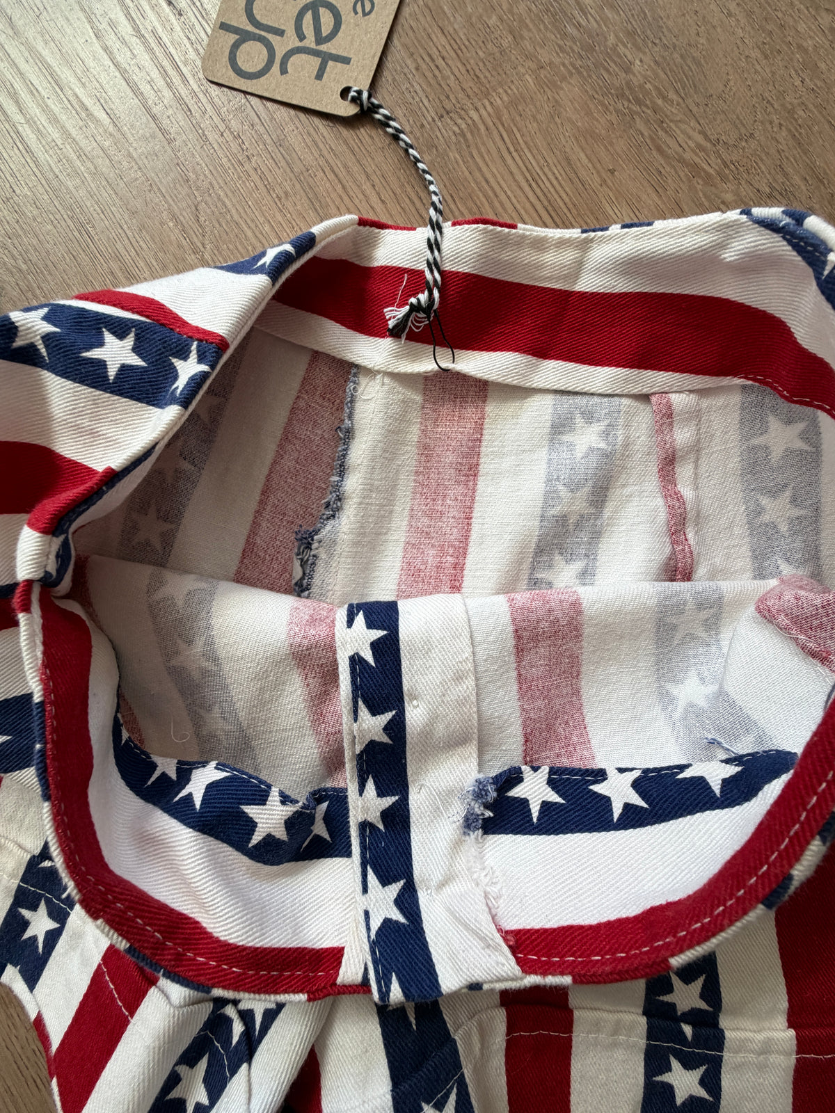 1970s Vintage Hand Sewn American Flag Stars & Stripes High Rise Cotton Shorts