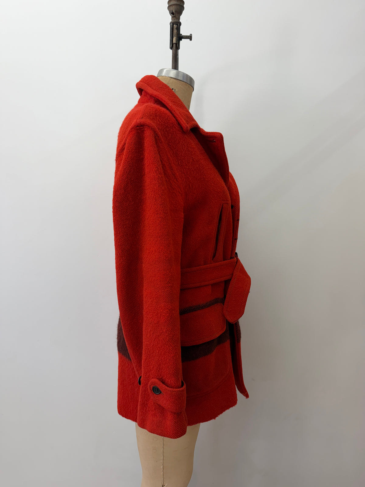 1950s Vintage Hudson Bay Red and Back Point Stripe Blanket Jacket Coat