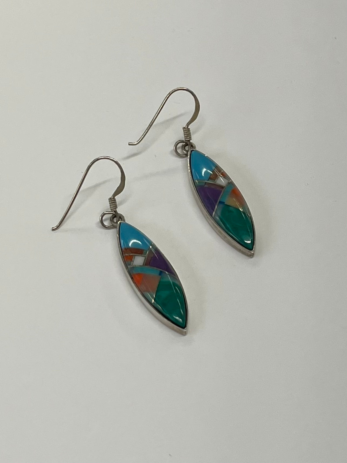 1990s Vintage Sterling Silver Stone Inlay Earrings