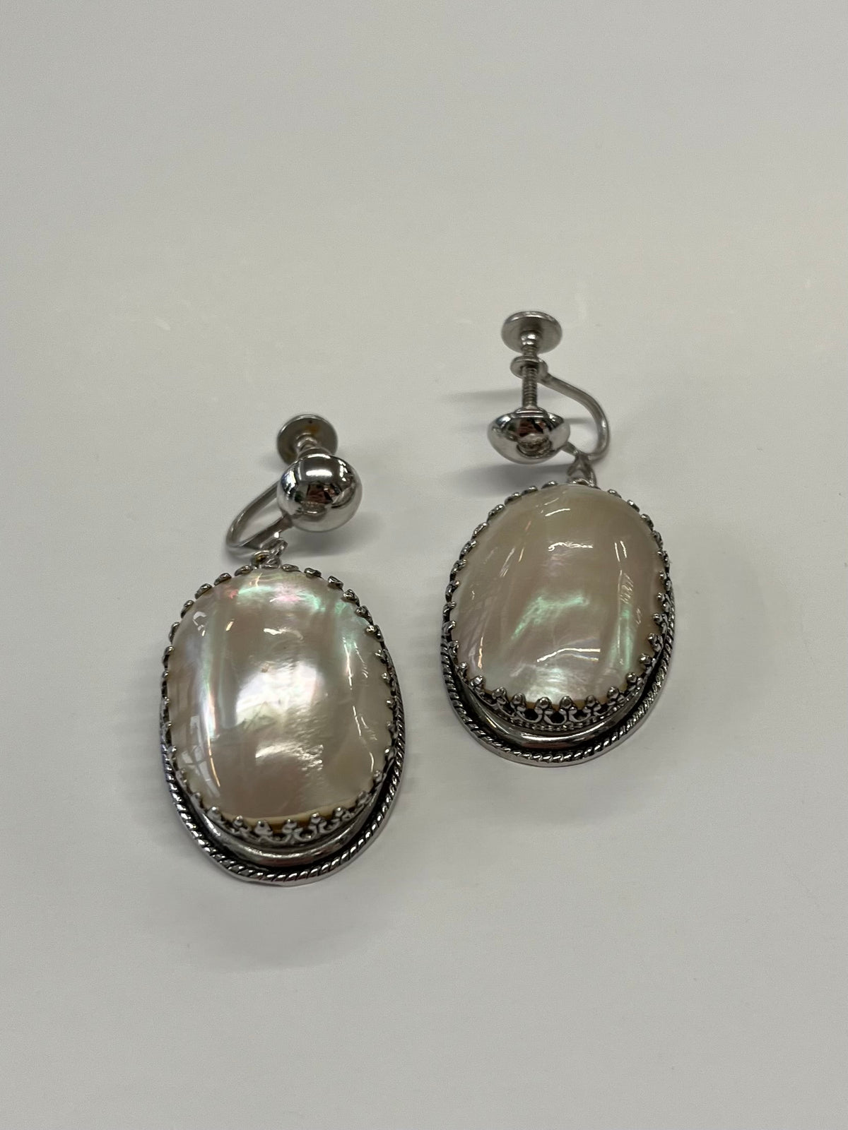 1950s Vintage Whiting and Davis Sterling and Mother of Pearl Screwback Earrings