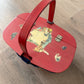 1950s - 1960s Vintage Red Picnic Basket Purse with Norman Rockwell Decoupage Design