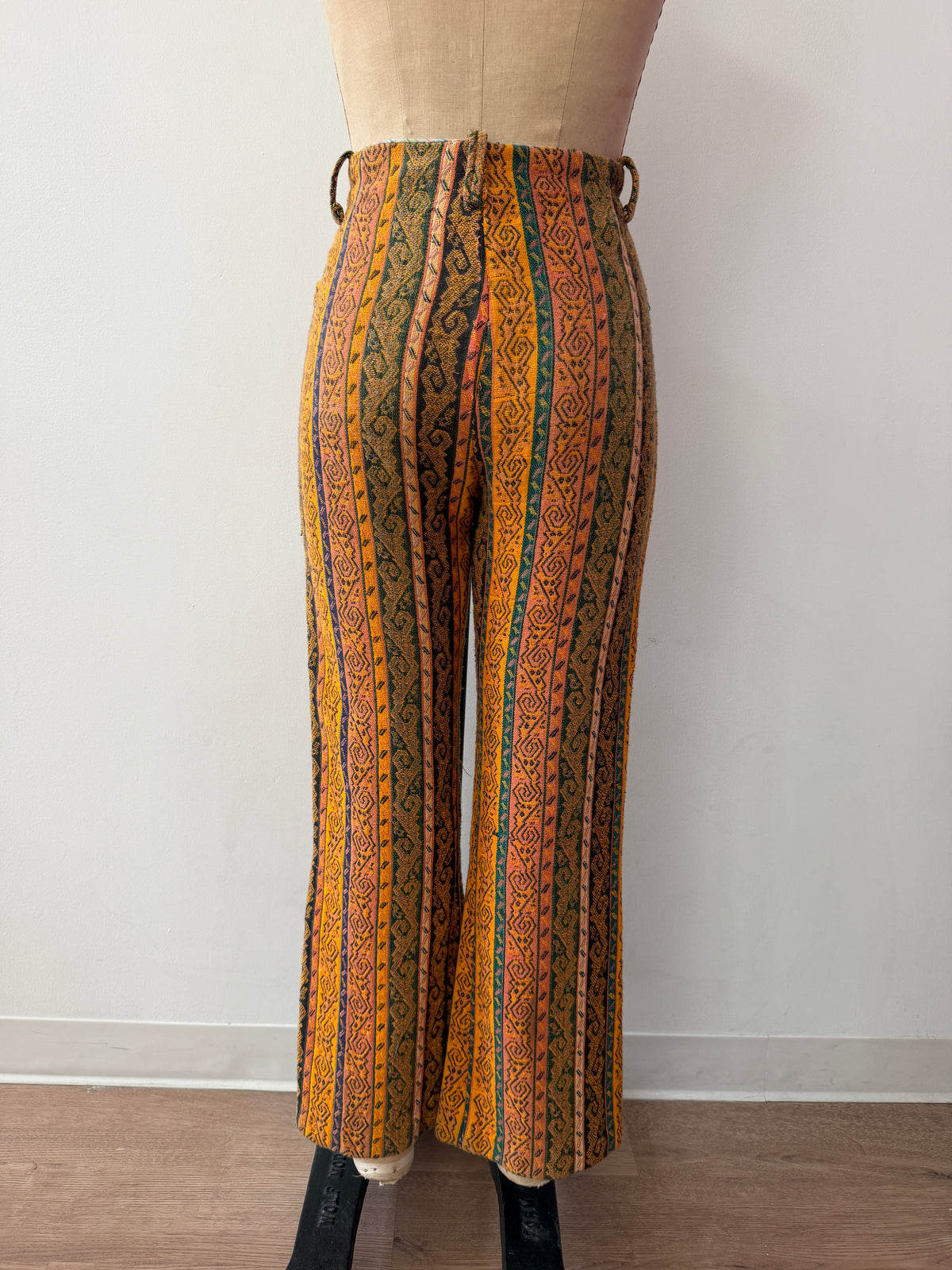 1960s Vintage Handmade Groovy Tapestry Bellbottom Pants - 32" x 28"