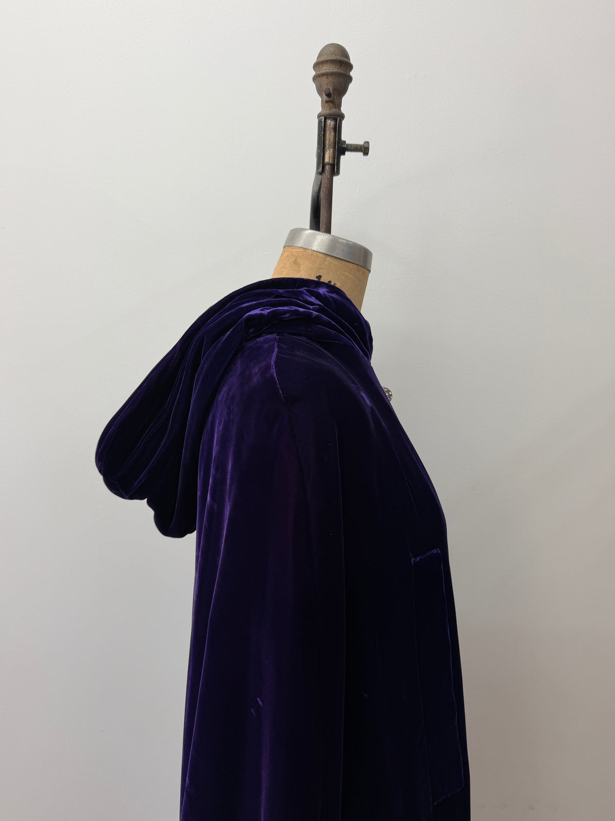 1950s - 1960s Vintage Deep Purple Velvet with Rhinestone Buttons Full Length Cape Cloak with Hood