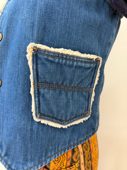 1970s Fleece-Lined Denim Snap Vest