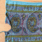 1970s Vintage Indian Cotton Hand Block Printed Uncut Fabric Yardage - Teal / Burgundy / Paisley / People / Horses Motifs -96" x 80" (#13)