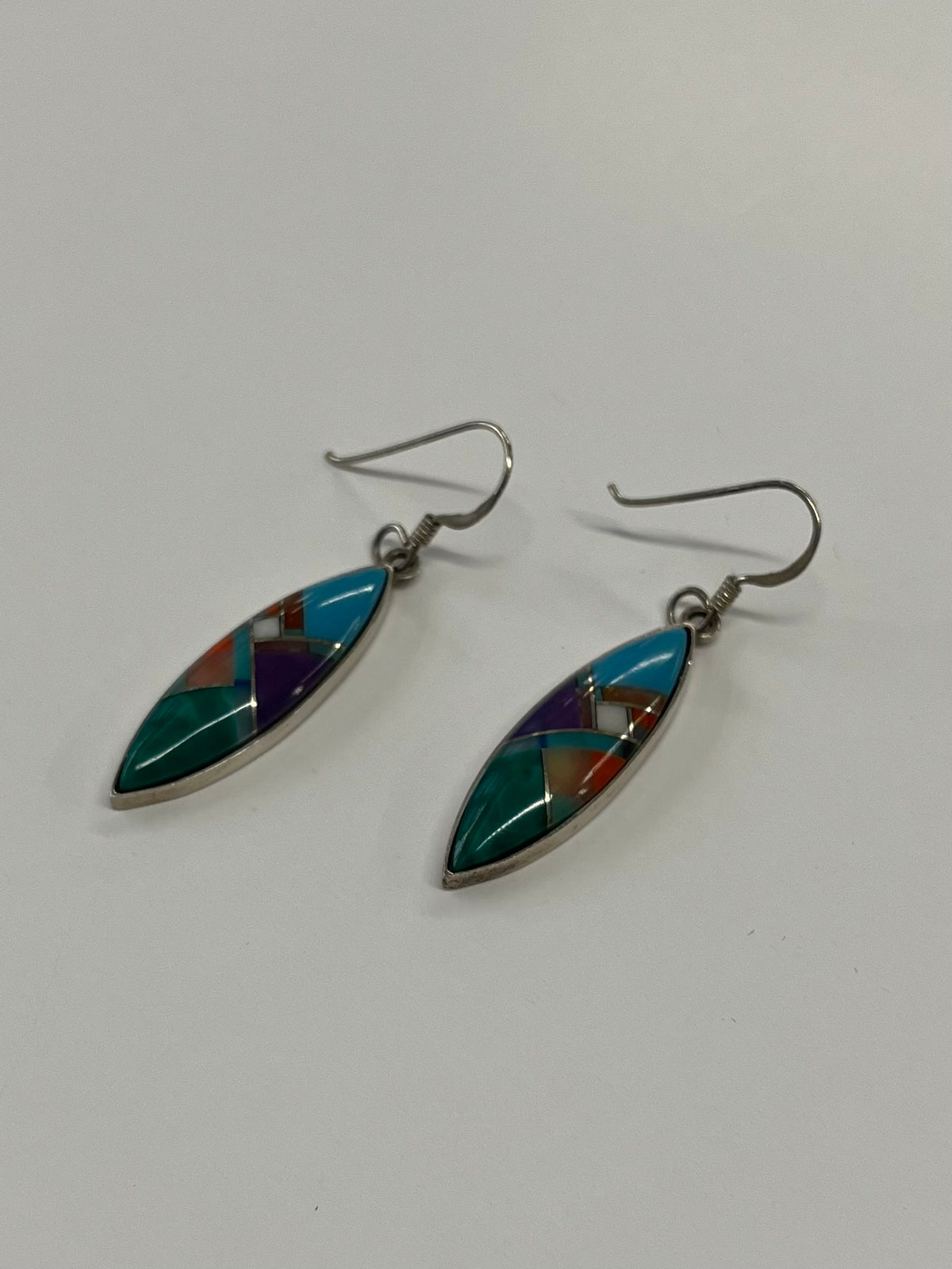 1990s Vintage Sterling Silver Stone Inlay Earrings