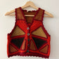 1970s Vintage Red and Orange Knitted Suede  Patchwork Vest