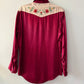 1950s Vintage Triple LLL Brand Western Embroidered Flower Western Satin Rayon Pearl Snap Shirt