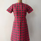 1960s Vintage Bold Pink Gray Windowpane Check A-line Mod Dress
