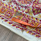 1970s Vintage Indian Cotton Hand Block Printed Uncut Fabric Yardage - Red / Pink / Yellow Lotus Flower - 64" x 100" (#2)